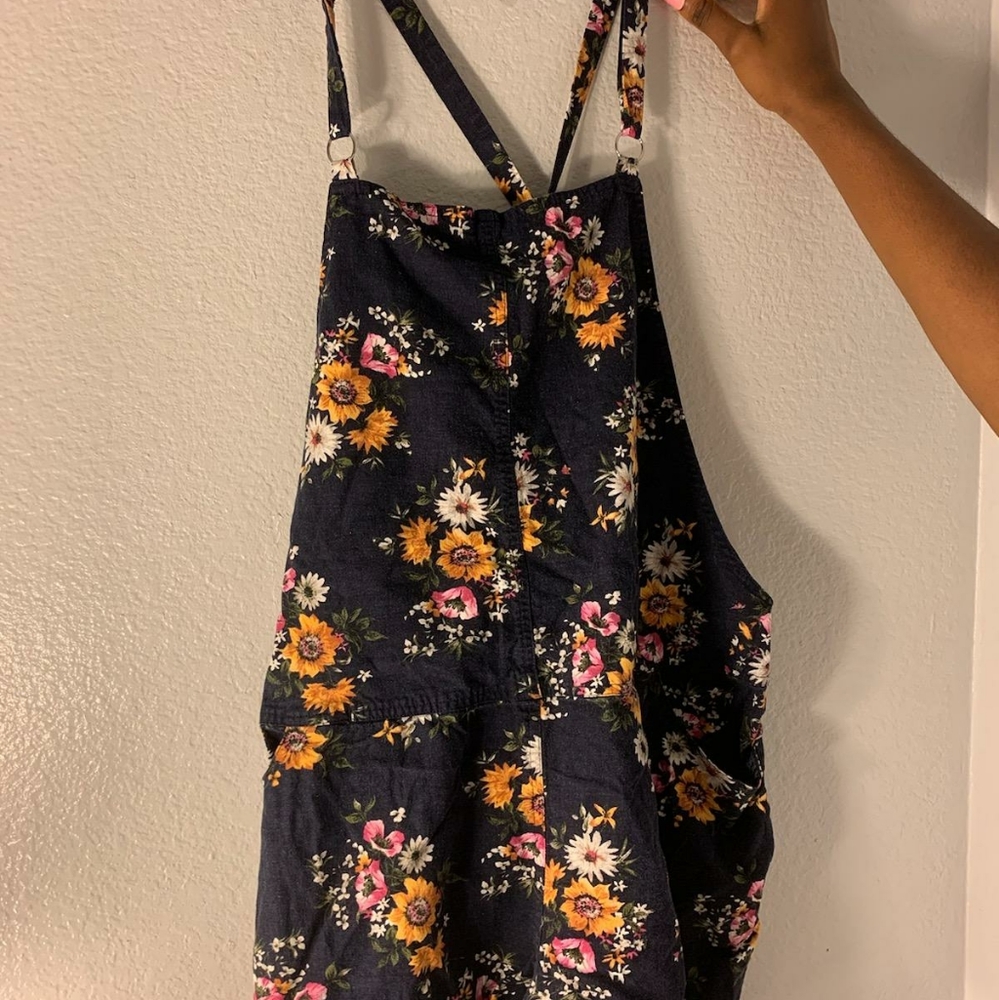 Torrid navy floral print overalls